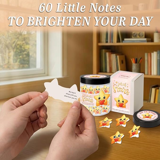 Miarita Jar Of Stars - 60 Emotional Support Affirmation Cards Long Distance Relationship Moving Away Farewell Goodbye Leaving Gifts for Women Friend Couple Boyfriend Girlfriend Coworker
