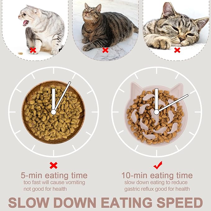 Silicone Cat Slow Feeder, Elevated Slow Feeder Bowl Tilt Design, Suitable for Dry and Wet Food, Adjustable Angle, Cat Food Puzzle with Suction Cup(Pink)
