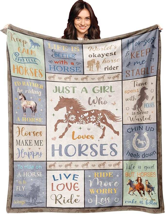 XALAZY Horse Gifts for Girls Women, Horse Blanket for Girls 50" x 60", Christmas Birthday Gifts for Horse Lovers, Equestrian Present for Women Throw
