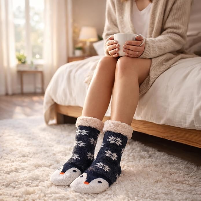 Jeasona Women’s Fuzzy Slipper Socks With Grippers Cozy Warm Cute Animal Gifts