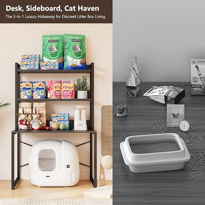Large Self Cleaning Litter Box Table with Storage Shelf, Enclosed Hidden Cat Furniture for Large Litter Boxes, Space Saving Furniture for Cat Cage 53.5" H