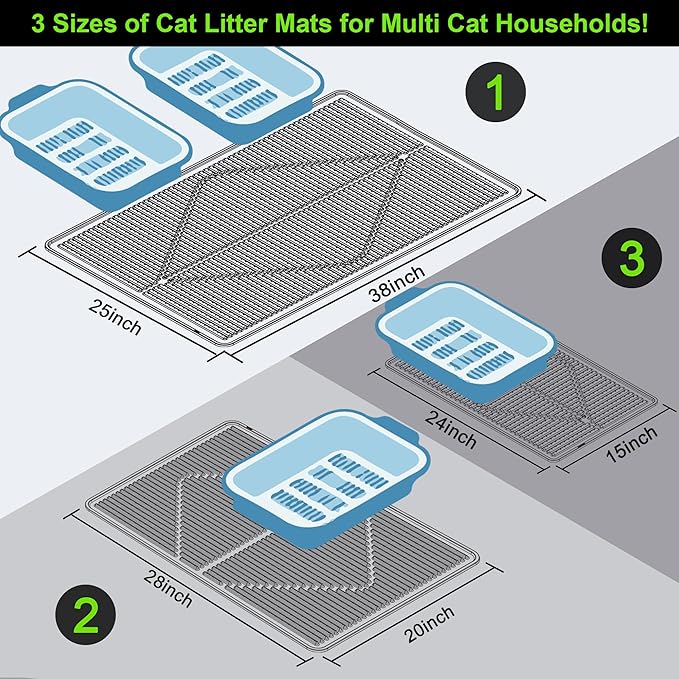 Mofason Cat Litter Mat XXL - Waterproof Kitty Litter Box mat for Floor - Extra Large Pet Trapping Litter Rug Pad - Silicone Cat Supplies & Accessories for Indoor Cats (38" x 25") -Grey
