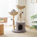 PISARRY Cat Tree Tower, 46 inch Modern Cat Tree for Indoor Cats Large Adult, Luxury Cat Condo with Scratching Post, Real Solid Wood Branch Indoor Boho Furniture, Climbing Tower, Gray