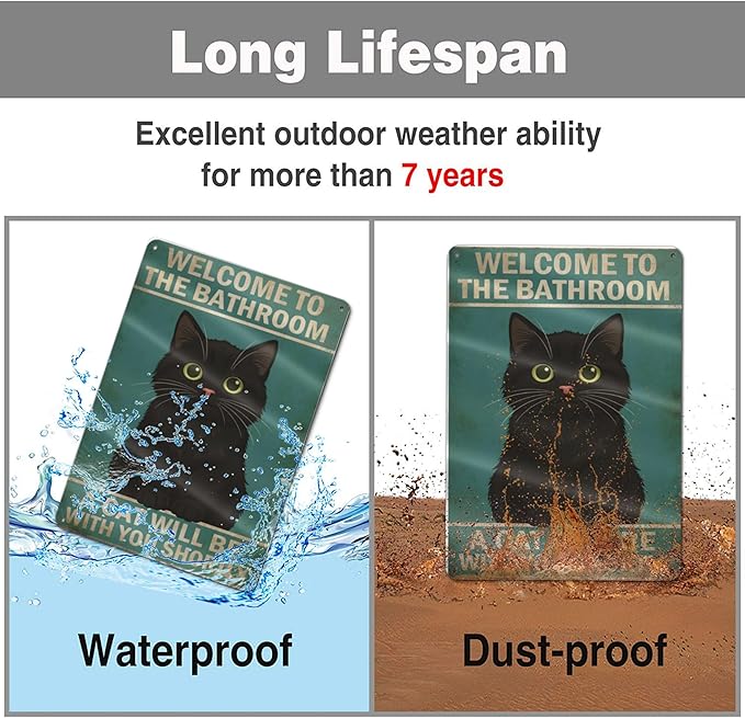 Funny Bathroom Sign Welcome to The Bathroom A Cat Will Be with You Shortly Humorous Restroom Decor Quirky Cat Lover Gift Novelty Aluminum Sign 8x12 Inches Black Cat