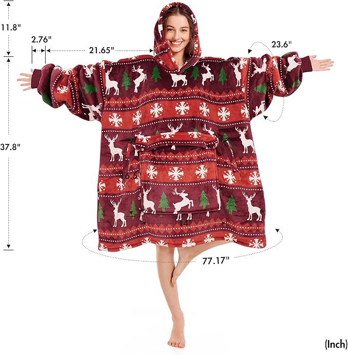 Narecte Cozy Oversized Blanket Hoodie Wearable Blanket Adults Soft Hooded Blanket Hoodie Birthday Gifts for Women Christmas