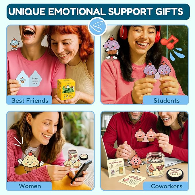 Stofinity Emotional Support Cake Affirmation Cards For Teens - Cute Friend Birthday Gifts For Women, Funny Easter Gifts For Coworkers, Unique Teen Girl Gift Trendy Stuff For Desk Decorations