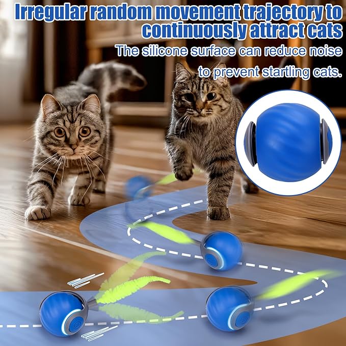 AIERSA Cat Toys for Bored Indoor Adult Cats, Speed Tail Cat Toy, Interactive Smart Cat Toys Balls, Automatic Moving Self Play Cat Toy with 3 Tails and 4 Springs (Blue)