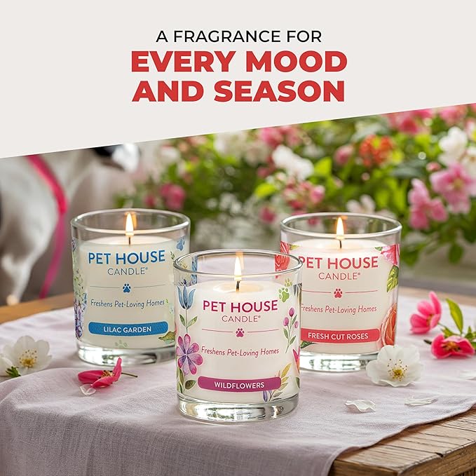 One Fur All Pet House Candle 2 Pack - Plant-Based/Soy - Clean Burning Scented, Long Lasting Pet Odor Candle for Home - Vanilla Crème Brulee