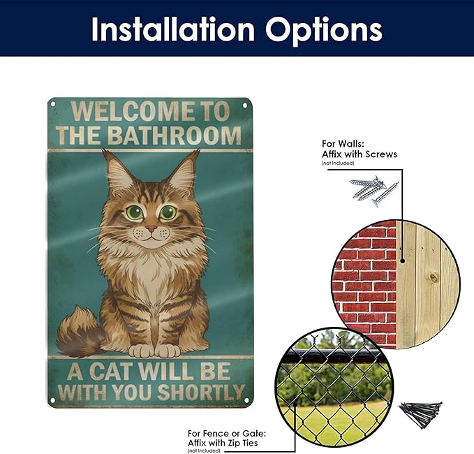 Funny Bathroom Sign Welcome to The Bathroom A Cat Will Be with You Shortly Humorous Restroom Decor Quirky Cat Lover Gift Novelty Aluminum Sign 8x12 Inches Maine Coon