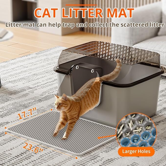 Oneluck XXXL Cat Litter Box with Lid,Extra Large Cat Litter Box for Big & Multiple Cats, Removable Transparent Cover, Anti-Urine Leakage | High Sided & Includes Litter Mat & Scoop