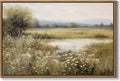 Vintage Landscape Wall Art Spring Wildflower Field Pictures Wall Decor Rustic River Pond Painting Prints Nature Wilderness Scenery Poster Framed for Bedroom Bathroom Home Kitchen Decoration 16x24 Inch