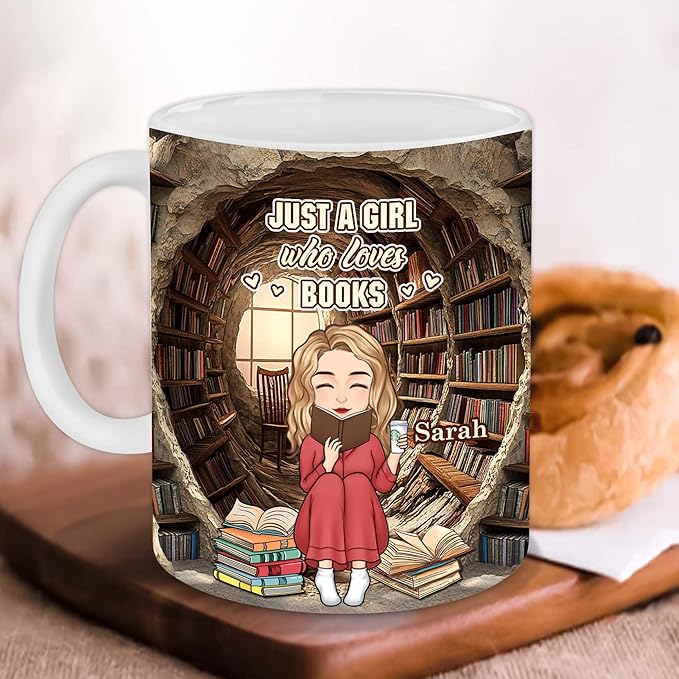 Personalized Book Lover Gifts - Book Lovers Gift For Bookworm, Readers, Librarians, Bookish - Library Bookshelf Mug With Custom Avatar - Bookish Gift For Friends, Women, Her