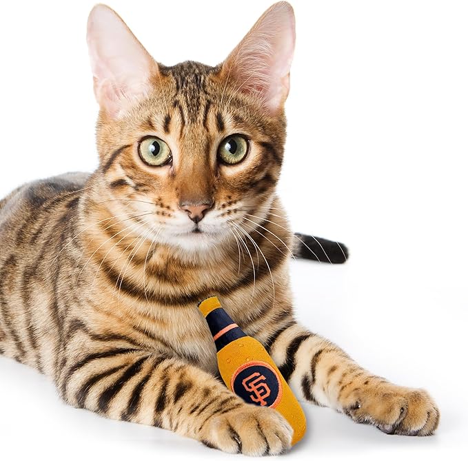 Best Plush CAT Toy - MLB SAN Francisco Giants Complete Set of 3 Piece Cat Toys Filled with Fresh Catnip. Includes: 1 Baseball Cap Cat Toy, 1 Baseball Cat Toy with Feathers & 1 Beer Bottle. Team Logo