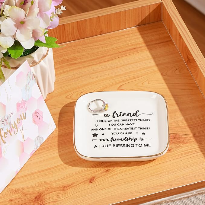 PUDDING CABIN Friend Gifts for Women Jewelry Dish - Our friendship is a true blessing to me - Best Friend Birthday Gifts for Women, Mothers Day Gifts for Friends Female