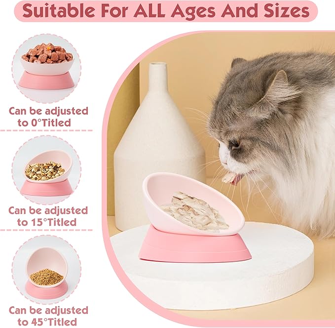 French Bulldog Food Bowl- Slanted Tilted Pug Food Water Bowl,Cat Bowl- Feeder for Frenchie/Shih Tzu/Flat Faced Small Dogs/Puppies/Cats (Pink, 4 Cup)