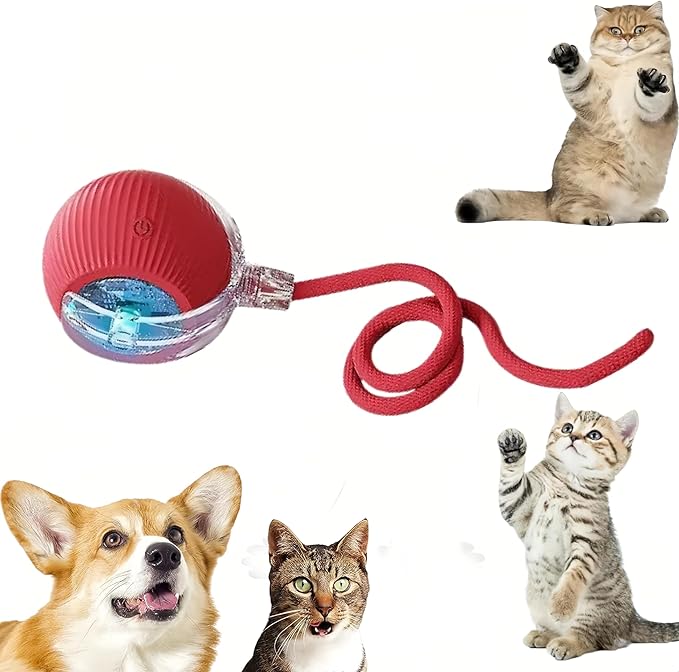 2025 New Speedy Tail 2.0 cat Toy，360° Automatic Smart Pet Toy Self Rolling Balls for Bored Indoor Cats，Speedy Interactive Cat Toy (Red)