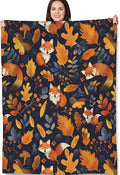 Autumn Fox Blanket Gifts - Fall Leaves and Fox Cozy Fleece Throw Blankets - Perfect for Autumn Decor, Nature Lovers, and Cozy Nights - 50x60 Inches