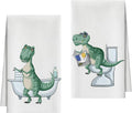 Bath Towels Set of 2, Dinosaur Dish Towel for Bathroom Spa Washroom, Cute Animals Fast Drying Decorative Hand Towels, Funny Housewarming for Dinosaur Lovers Women Mom -05