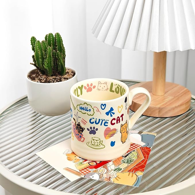 Cat Mug, Cute Coffee Mug, Funny Aesthetic Ceramic Cup for Cappuccino Espresso Tea Milk Juice, Cat Lovers Gifts for Christmas Holiday Party, Dishwasher Safe