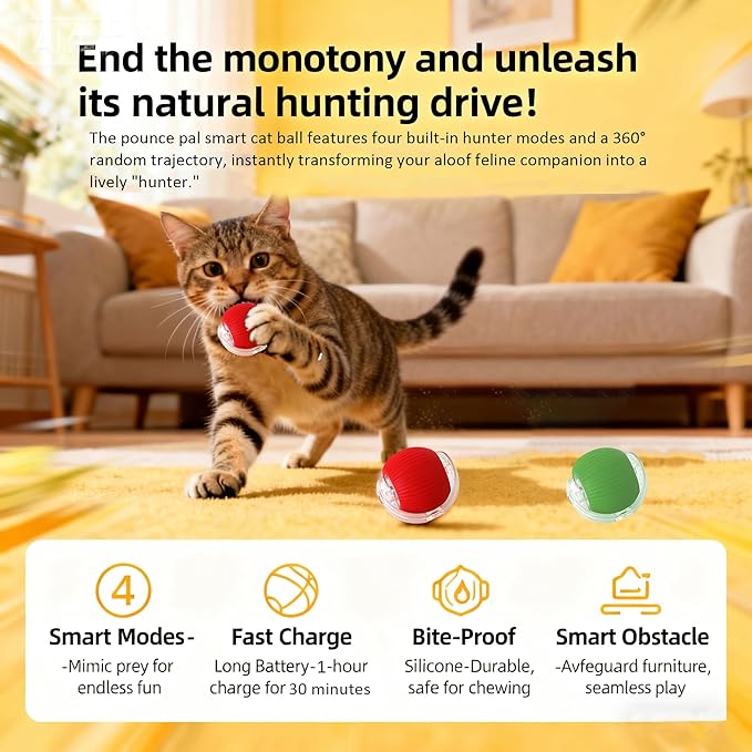 Cat Toy, 360° Automatic Rolling Smart Pet Ball Toys, Motion-Activated, Rechargeable, Four Modes, Three Speed Adjustment, Solve Your Cat's Boredom in Seconds (Blue)
