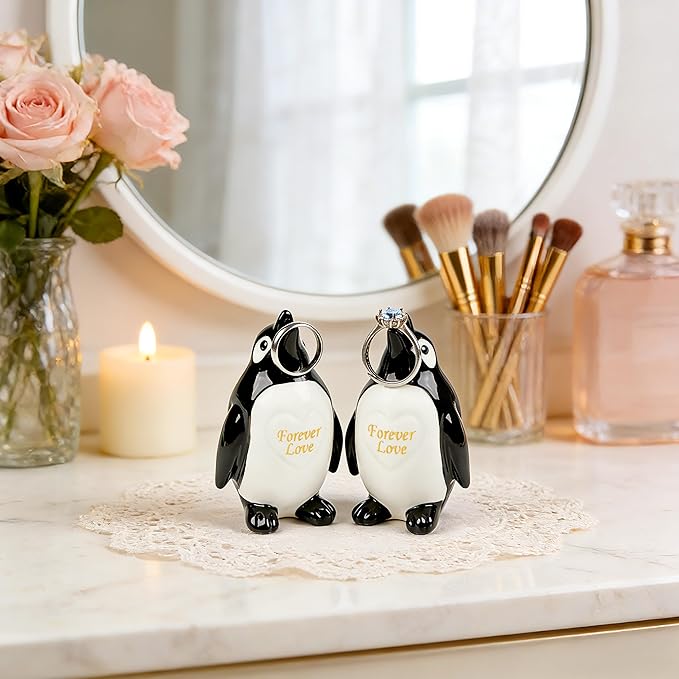 Penguin Gifts for Him Her Boyfriend Girlfriend, Set of 2 Ceramic Penguin Figurines Forever Love Anniversary Birthday Gifts for Women Men, Romantic Valentines Gift for Wife Husband Couples Cute Decor