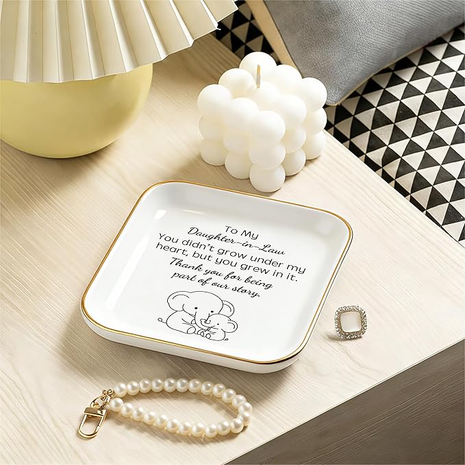 PUDDING CABIN Daughter in law Gifts: Ceramic Jewelry Dish - Thank you for being part of my story - Gifts for Daughter in law Birthday, Mother's Day, Christmas & Wedding