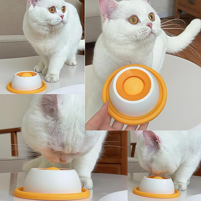 Dog Slow Feeder Bowl with Lick Ball - Durable Licking Toy for Anxiety, Mess-Free Liquid Treats, Easy Clean Bowl for Fast Eating Dogs & Cats (Yellow)