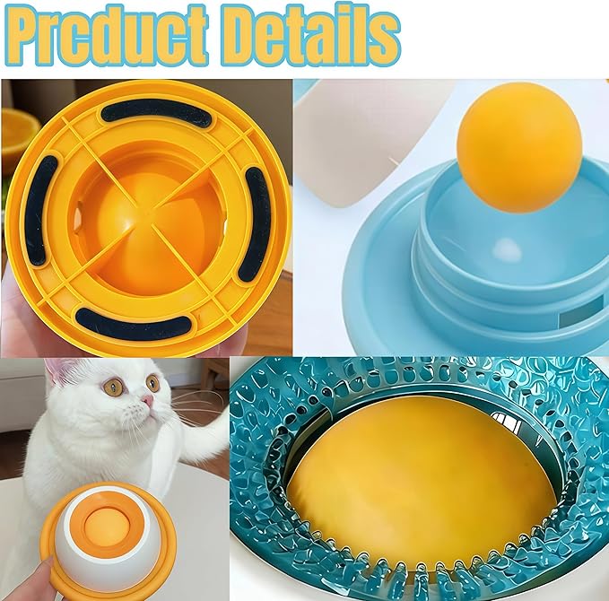 Dog Slow Feeder Bowl with Lick Ball - Durable Licking Toy for Anxiety, Mess-Free Liquid Treats, Easy Clean Bowl for Fast Eating Dogs & Cats (Yellow)