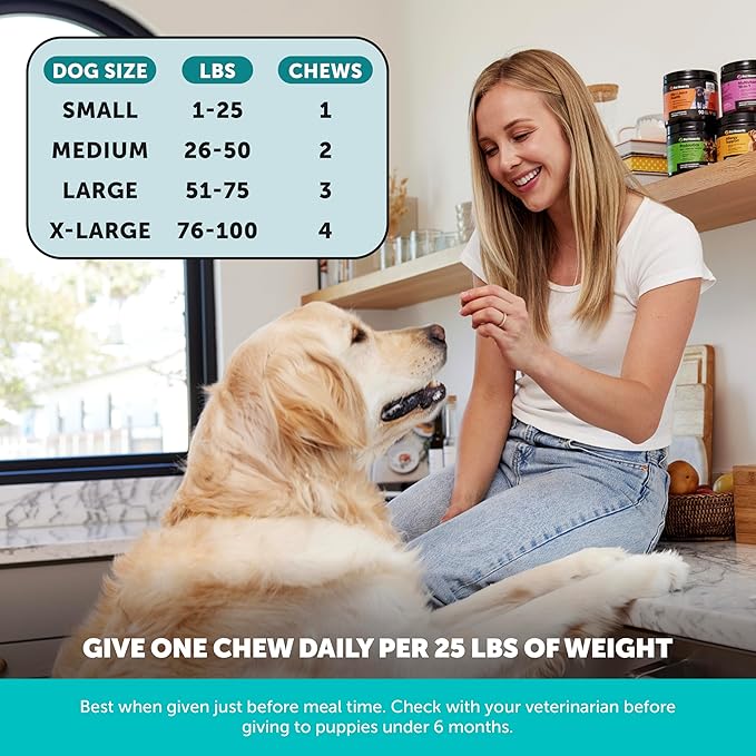 Natural Hemp Calming Chews for Dogs - Calming Aid Supplement for Occasional Anxiousness with Valerian Root, Chamomile, + Magnesium - Stress, Separation & Thunder Support - (Beef Liver, 90 Count)