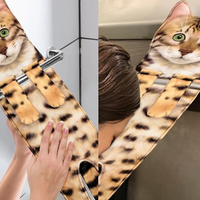 Funny Hand Towels for Bathroom Kitchen Decor - Cute Cat Hanging Hand Towel Kitchen Gadgets - Unique Housewarming Birthday Christmas Cat Lover Gift Ideas for Women Mom Lady Adults