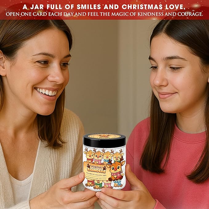 Positive Reindeer Jar, 60 Affirmation Cards for Women, Men, Teens & Coworkers, Christmas White Elephant Gifts for Teens, Women - Men, Mom, Teacher, Sisters, Friends, Teen Girl Gifts Trendy Stuff