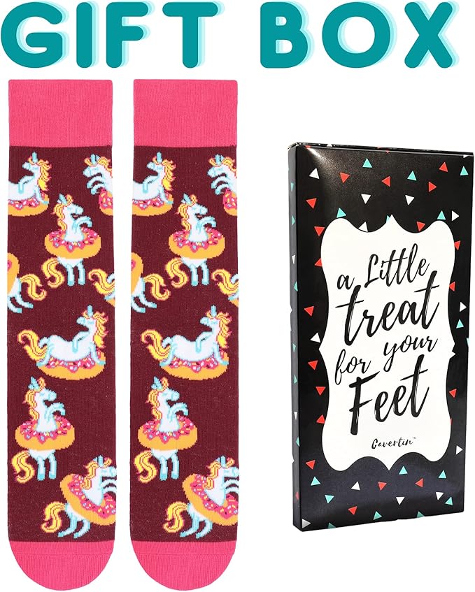 Cavertin Women's Novelty Socks with Gift Box Cat Lover Dog Mom Book Lover Cat Mom Llama Unicorn Sloth Corgi