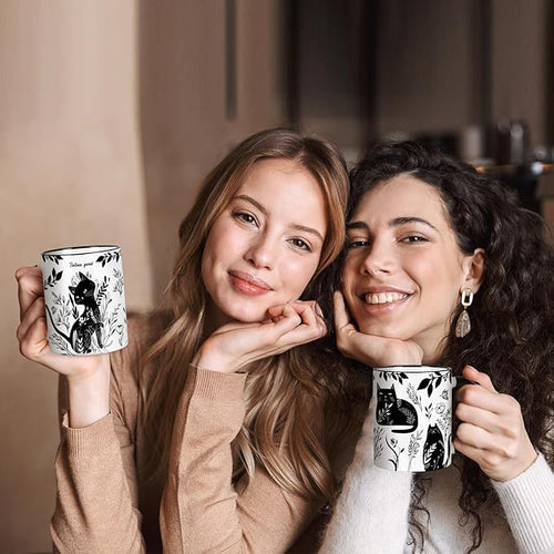 Black Cat Mug 11 Oz Mothers Day, Birthday Gifts for Women, Black and White Boho Cats Coffee Mug,Birthday Gifts for Cats Lovers Women,Friends,Mom,Grandma Ceramic Cup Microwave & Dishwasher Safe