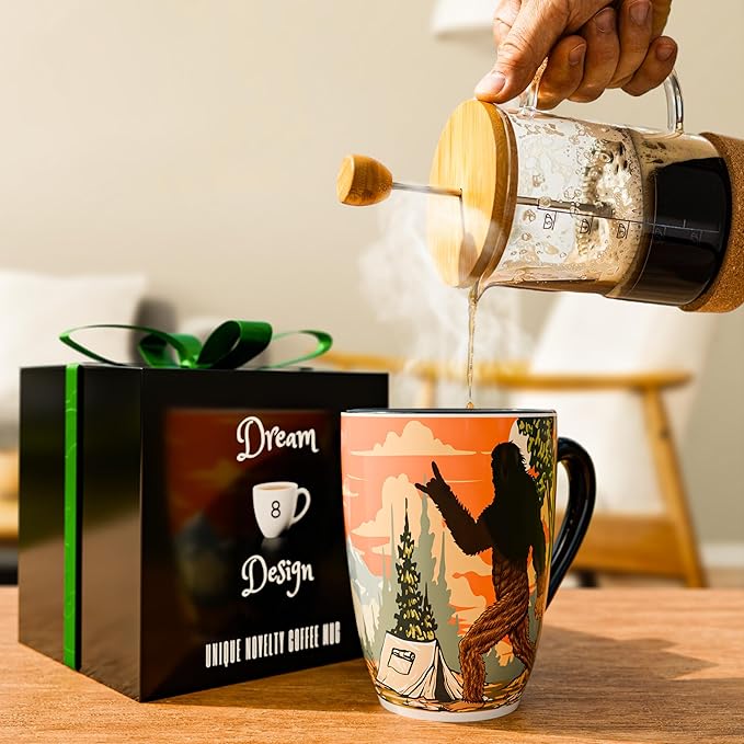 Color Changing Bigfoot Coffee Mug 15OZ - Ceramic Heat Sensitive Cup Hot Cocoa Tea Milk Mugs Hot Drinks and beverages Unique Beautiful Funny Holiday Christmas gift Idea Sasquatch Cryptid lovers men dad