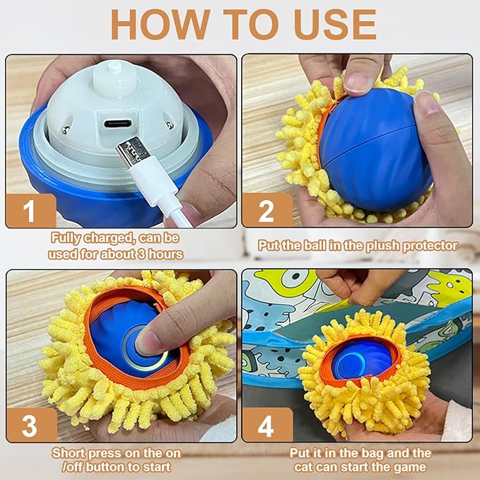 Interactive Cat Toys for Indoor Cats, Rechargeable Automatic Cat Ball Toy Fast Rolling in Pocket, 24 Inch Play Mat