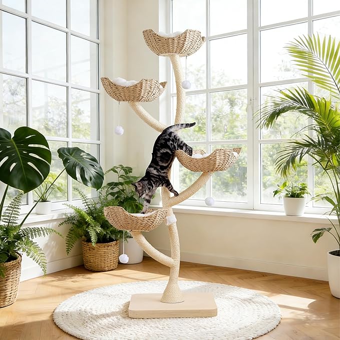 Modern Cat Tree 73" Tall, Scratching Tower for Multiple Small Large Cats with Scratching Post, Multi-Level Luxury Cat Condo