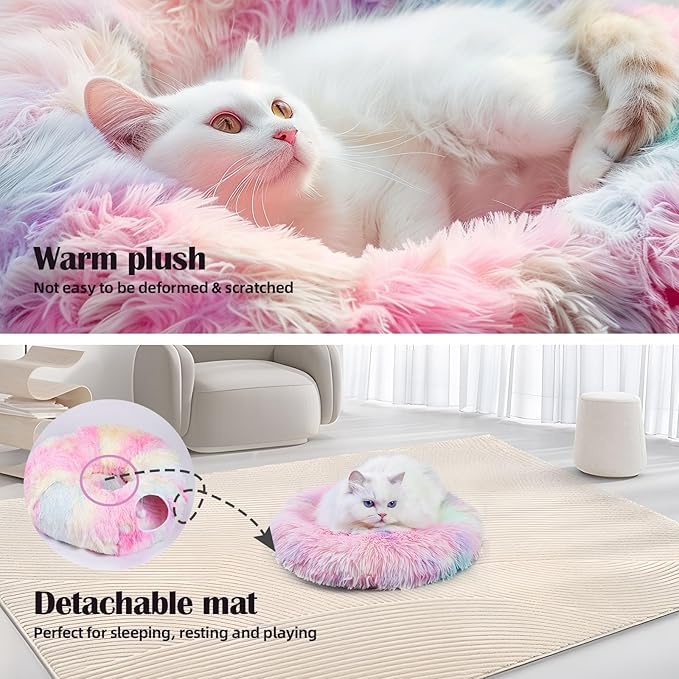 Cat Tunnel Bed with 20 Pcs Interactive Toys, 3-in-1 DIY Collapsible Plush Cat Tube with Washable Mat, Large Indoor Play Tunnel Cave for Kittens and Small Animals