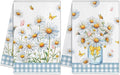 Hexagram Daisy Kitchen Towels Set of 2, Daisy Decor Gifts for Women, Funny Cute Housewarming Dish Hand Towels for Home Kitchen Decor