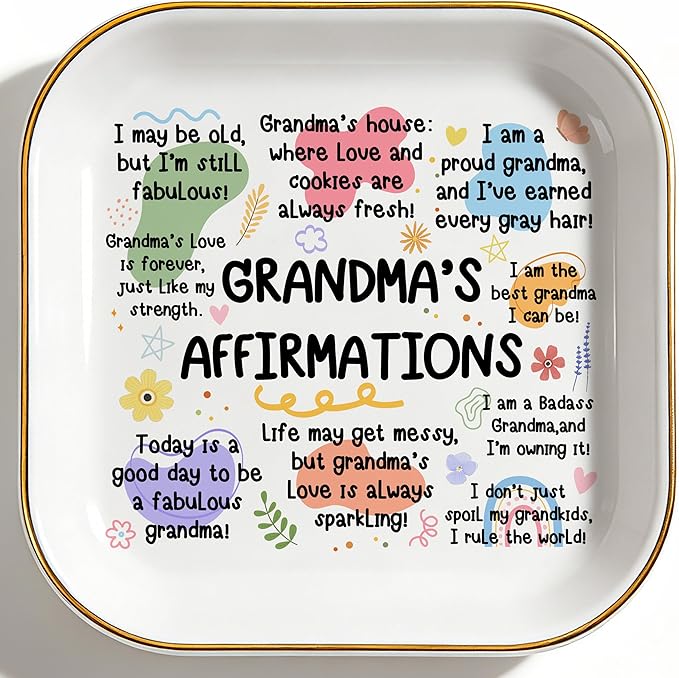 PUDDING CABIN Grandma Gift: Grandma's Affirmations Jewelry Dish - Today is a good day to be a fabulous Grandma! - Gifts for Grandma Mother’s Day, Birthday, Christmas & Wedding