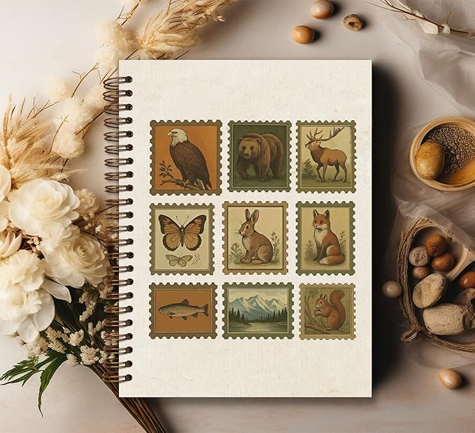 KDHTY Vintage Cottagecore Notebook Journal Postal Stamp Animal Journal Notebook,Fox Fish Notebooks College Ruled for Office School Classroom,Funny Notebook Office Supplies Gifts,5.5 x 8.3