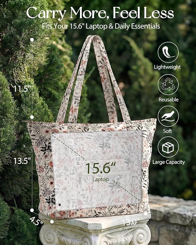 Miss Adola Quilted Tote Bag with Zipper - Laptop Tote Bag for Women, Large Capacity with Pockets for Work Teacher Travel