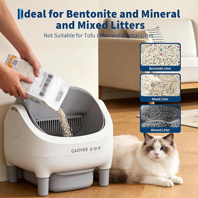 Self Cleaning Litter Box, Automatic Cat Litter Box with APP Control, Odor-Free Waste Disposal Includes Trash Bags, Large Waste Bin, Open-Top, for Large Cats & Multiple Cats
