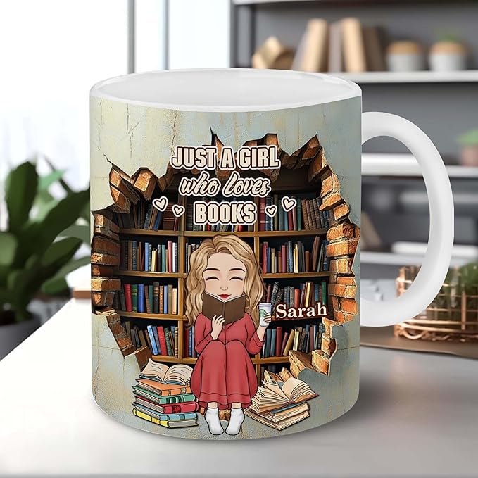 Personalized Book Lover Gifts - Book Lovers Gift For Bookworm, Readers, Librarians, Bookish - Bookshelves Hole In A Wall Mug - Bookish Gift For Friends, Women, Her