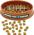 NCAA Super-Bowl - Michigan State Spartans Slow Feeder Dog Bowl. Football Design Slow Feeding Cat Bowl for Healthy Digestion. Non-Slip Pet Bowl for Large & Small Dogs & Cats