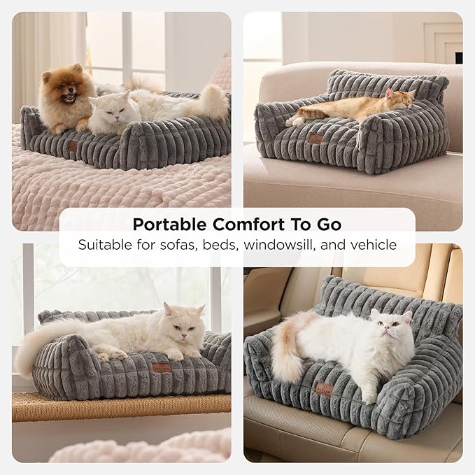 Joydeco Cat Couch for Pets, 24 inch Plush Pet Sofa, Cat Bed for Indoor Cats with Removable Washable Cover, Supportive Pet Sofa, Drak Grey