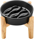 Ceramic Slow Feeder Dog Bowls Elevated, 0.6 Cup Dog Slow Feeder for Small Dogs, Puzzle Maze Bowl, 14oz, 6in, Black
