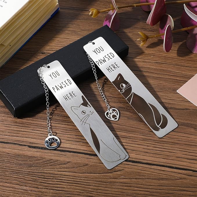 2PCS Cute Cat Book Marks Cats Themed Gifts Book Marks Metal Cat Bookmarks Funny Aesthetics Animal Bookmarks Reading Accessories for Books Lover Women Stocking Stuffers Books Club