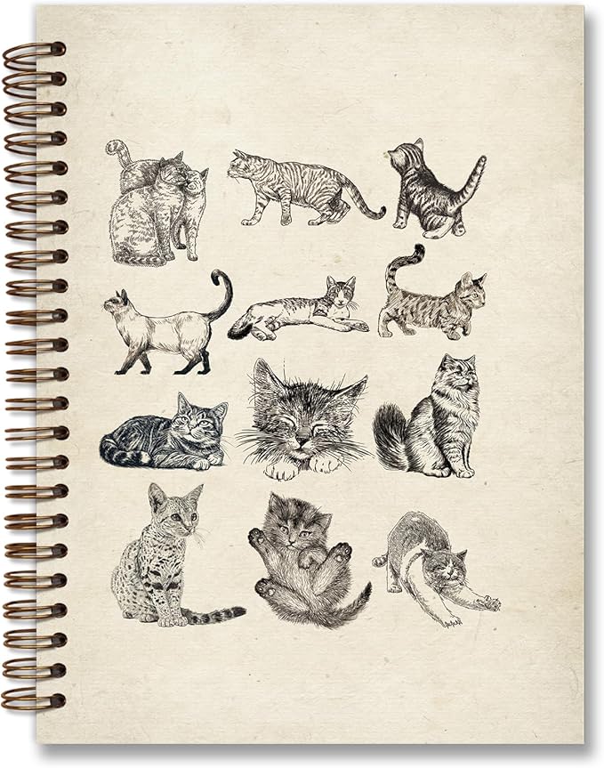 Vintage Cute Cats Animal Journal Notebook,Aesthetic Cats Spiral Notebook for Teen Girls School Office Supplies,Cats Lovers Lady Women Gifts Journal for School Office 5.5X8.3 Inch