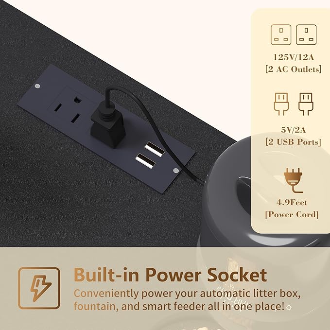 Hey-brother Enclosure for Self Cleaning Cat Litter Box, Large Hidden Litter Box Furniture with Charging Station, Suitable for Automatic Cats Litter Boxes and Robot, Vintage, Black JCLB004BK