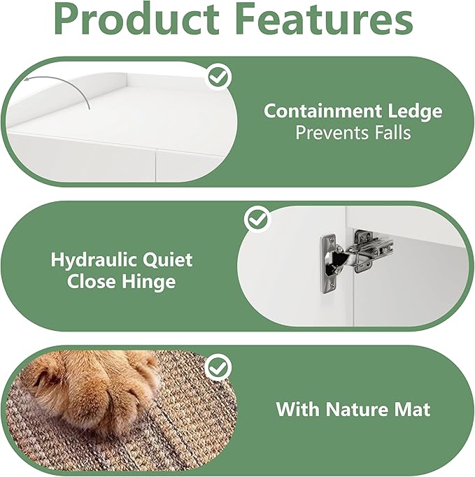 Extra Large Litter Box Enclosure with Cat Scratch Mat - Designed for Self-Cleaning and XXL Litter Boxes (White)